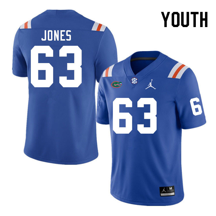 Youth #63 Caden Jones Florida Gators College Football Jerseys Stitched Sale-Throwback